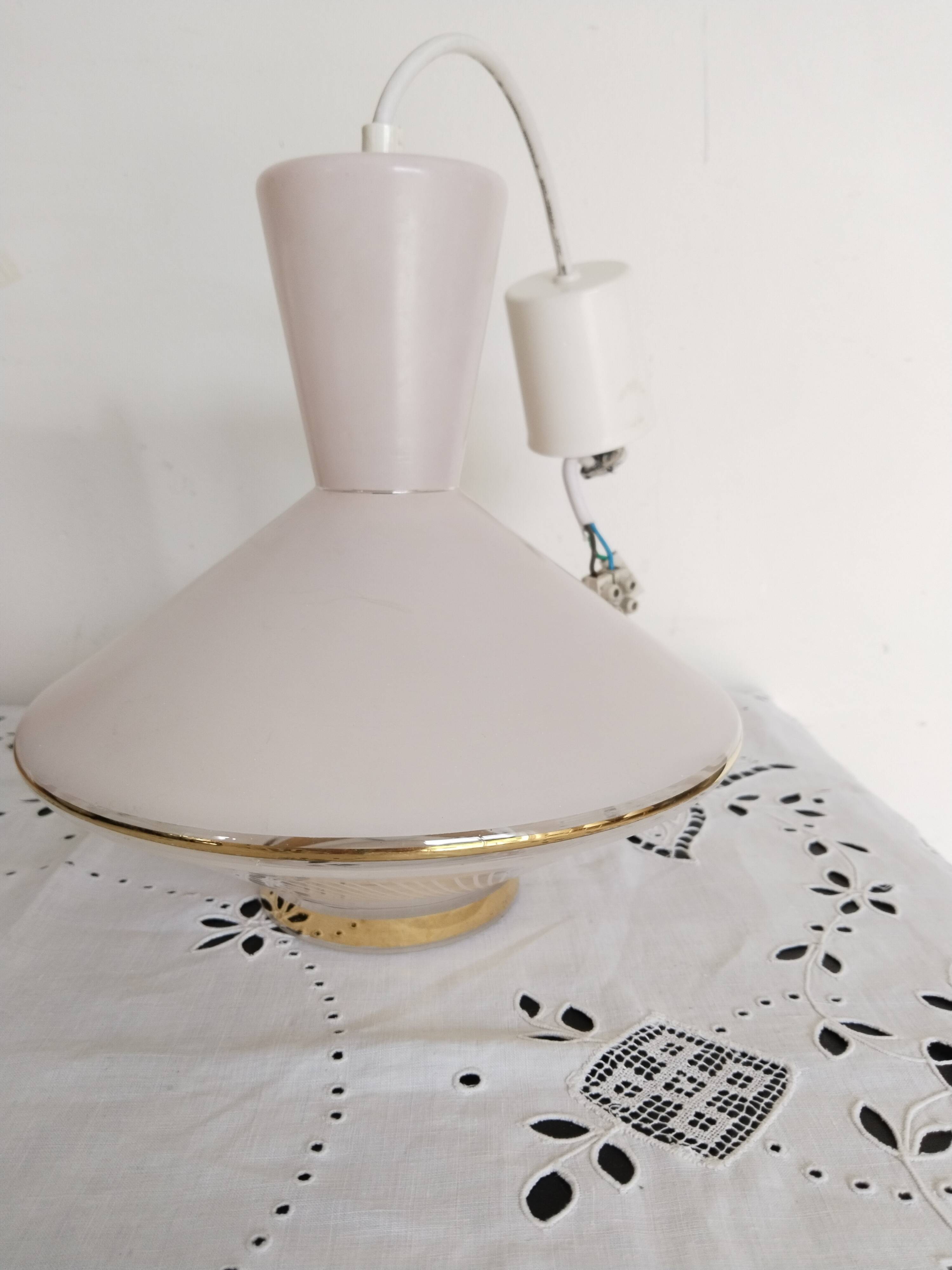 UFO suspension, vintage glass ceiling light, pink and gold