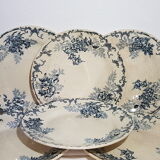 Set of 6 flat earthenware plates from Choisy le Roi model Floreal, iron earth.