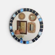 Round mosaic mirror in the style of Vallauris, France circa 1970.