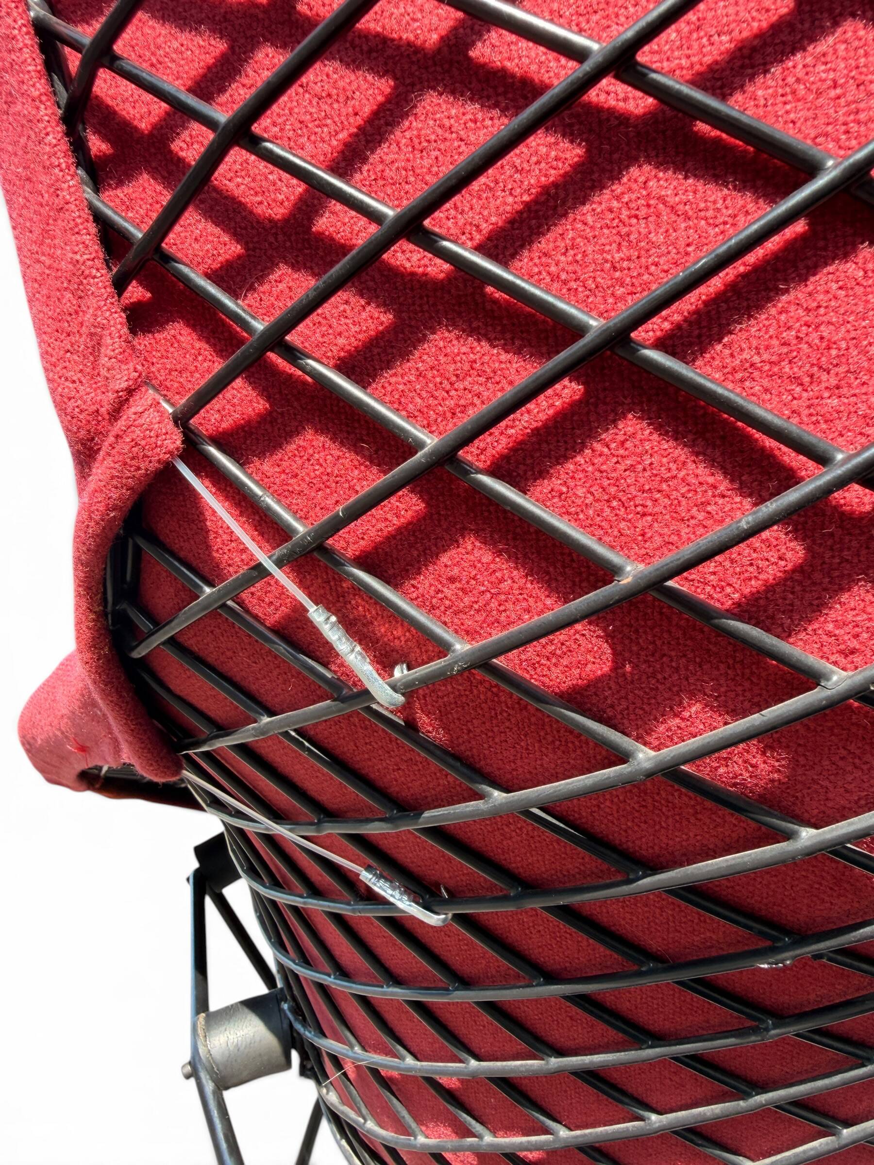 Bird Chair & Ottoman Harry Bertoia for Knoll - Black Mesh & Red Fabric