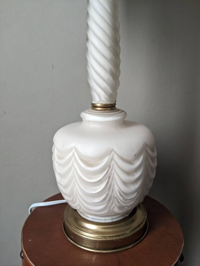 Pink frosted glass bedside table lamp, boudoir decoration