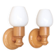 Pair of pine wood and white glass wall lights, 1970s