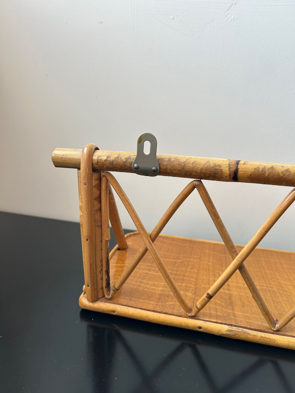 1970s rattan wall shelf