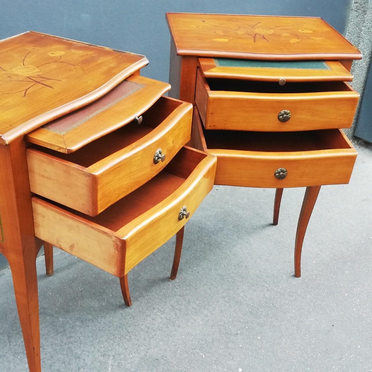 Pair of neoclassical solid wood bedside tables