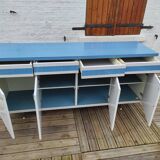 Kitchen cabinet in blue formica 4 doors 4 drawers