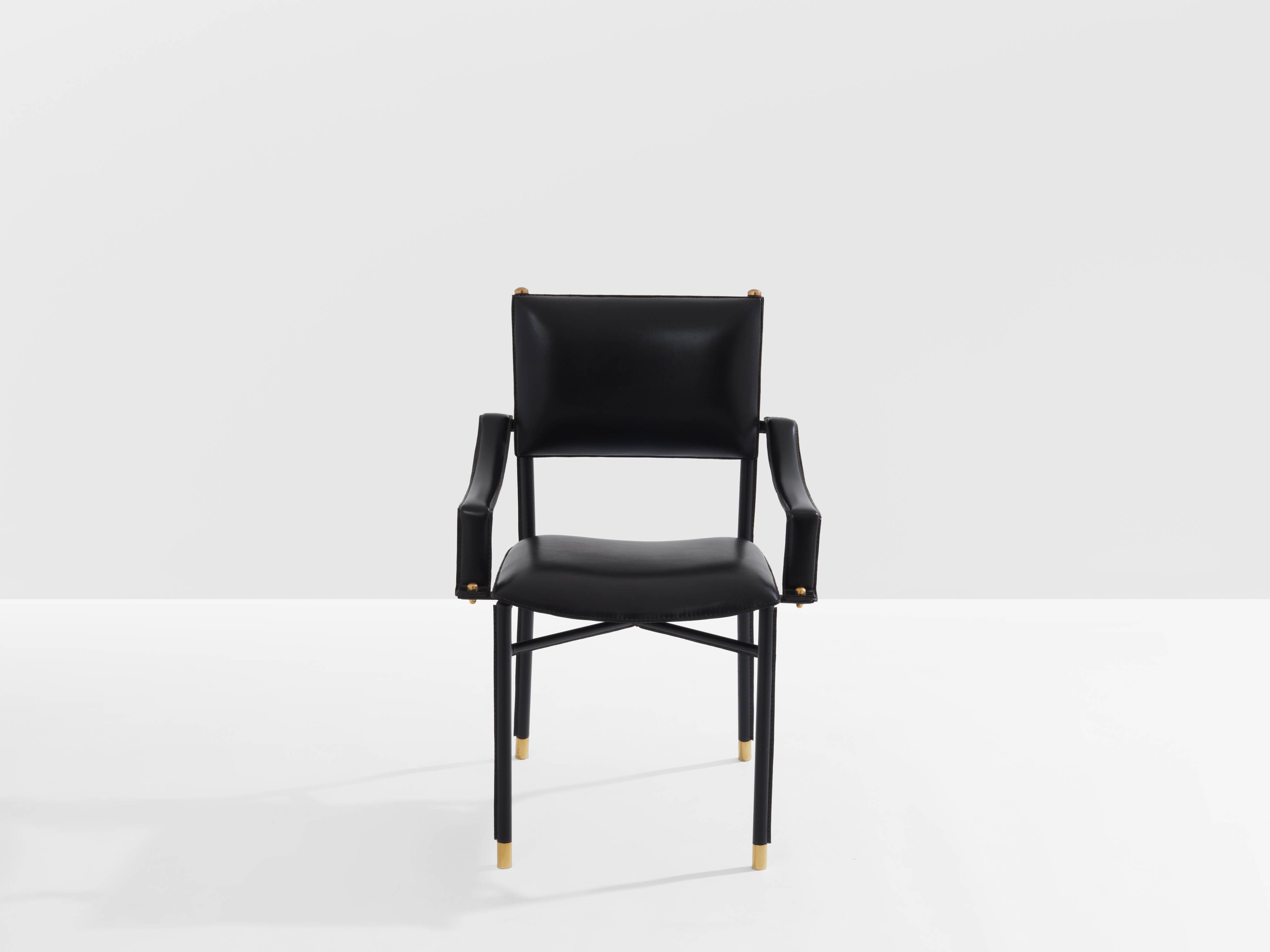 Jacques Adnet black leather brass office chair 1950