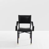 Jacques Adnet black leather brass office chair 1950
