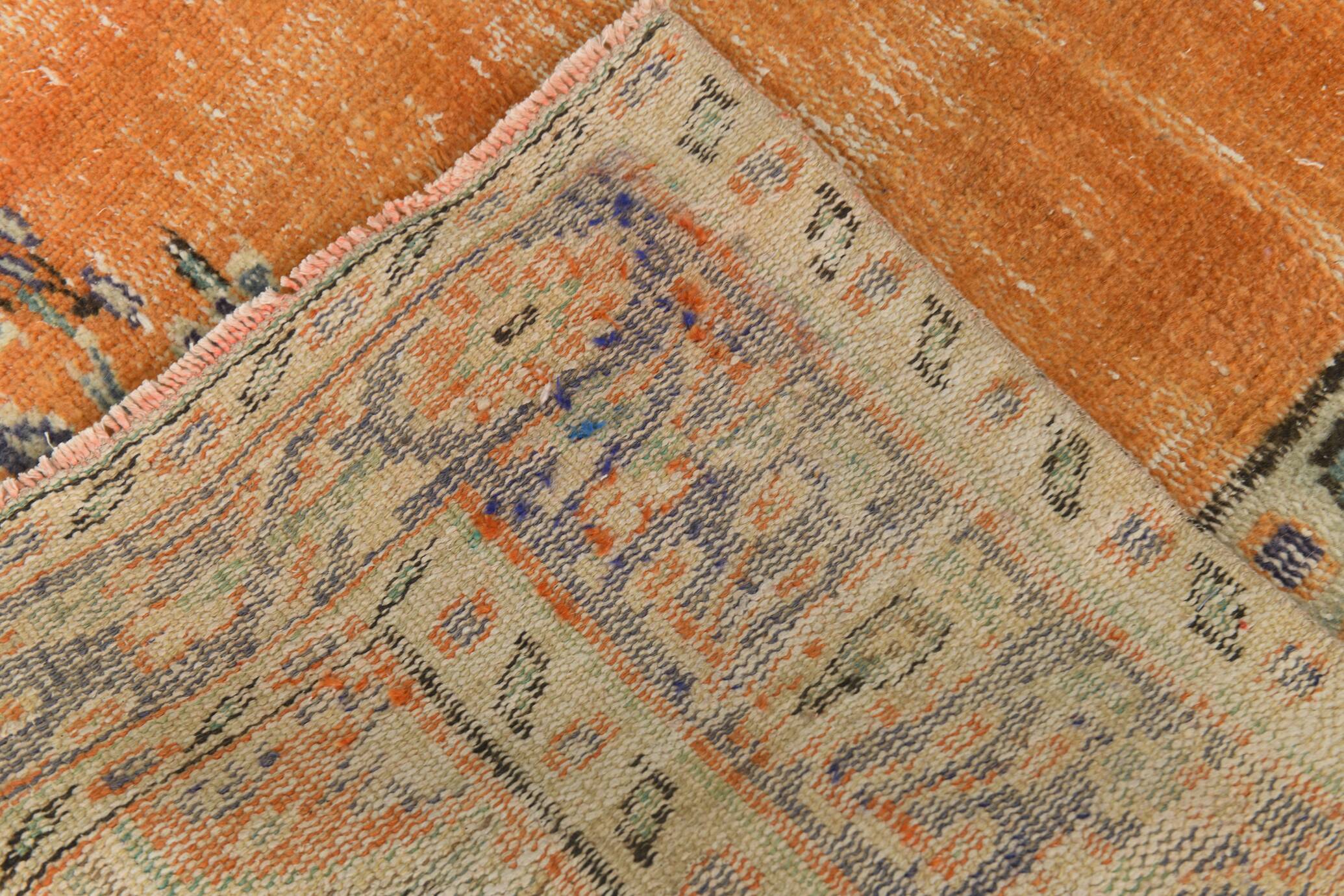 7x9 Orange & Cream Oriental Pattern Vintage Rug, 202x282Cm