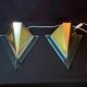 Pair of postmodern triangular sconces, gold metal and lucite, fin XX by Massive