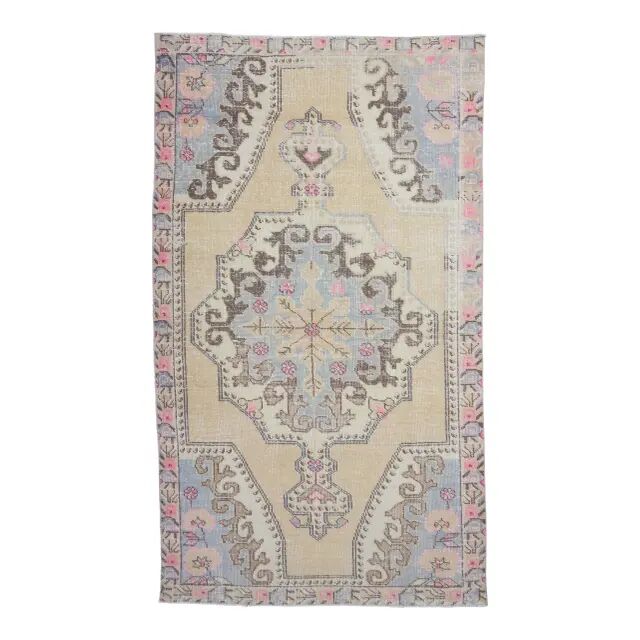 Vintage Turkish Oushak Handmade Wool Rug 123x219