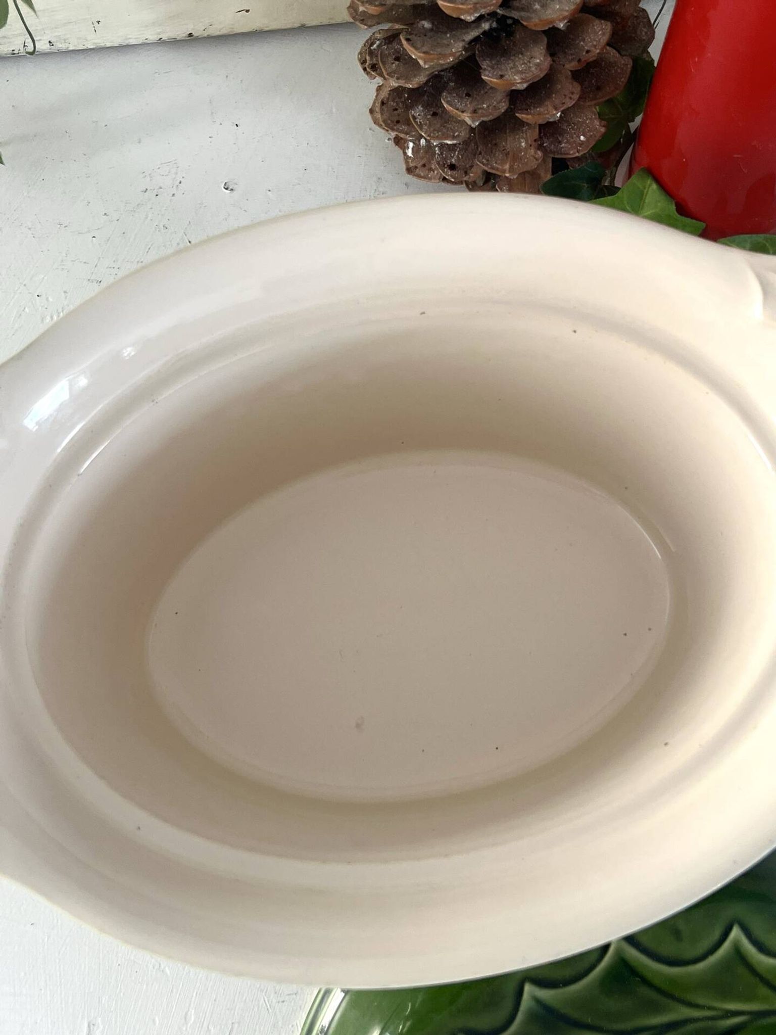 Christmas Terrine with Holly Lid, Green Ceramic Serving Dish, Vintage