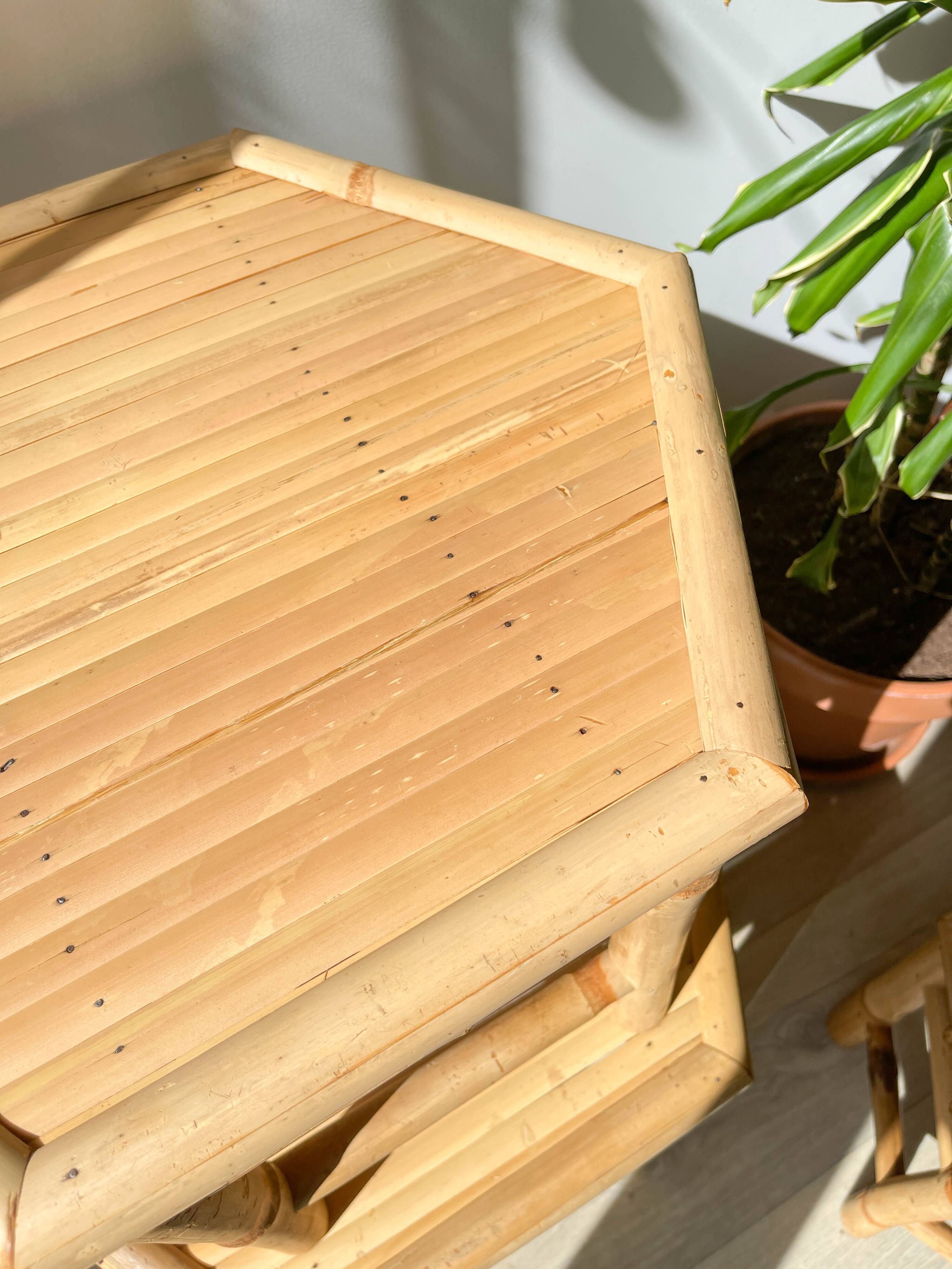 3 Vintage Bamboo Hexagonal Nesting Coffee Tables, 1970s