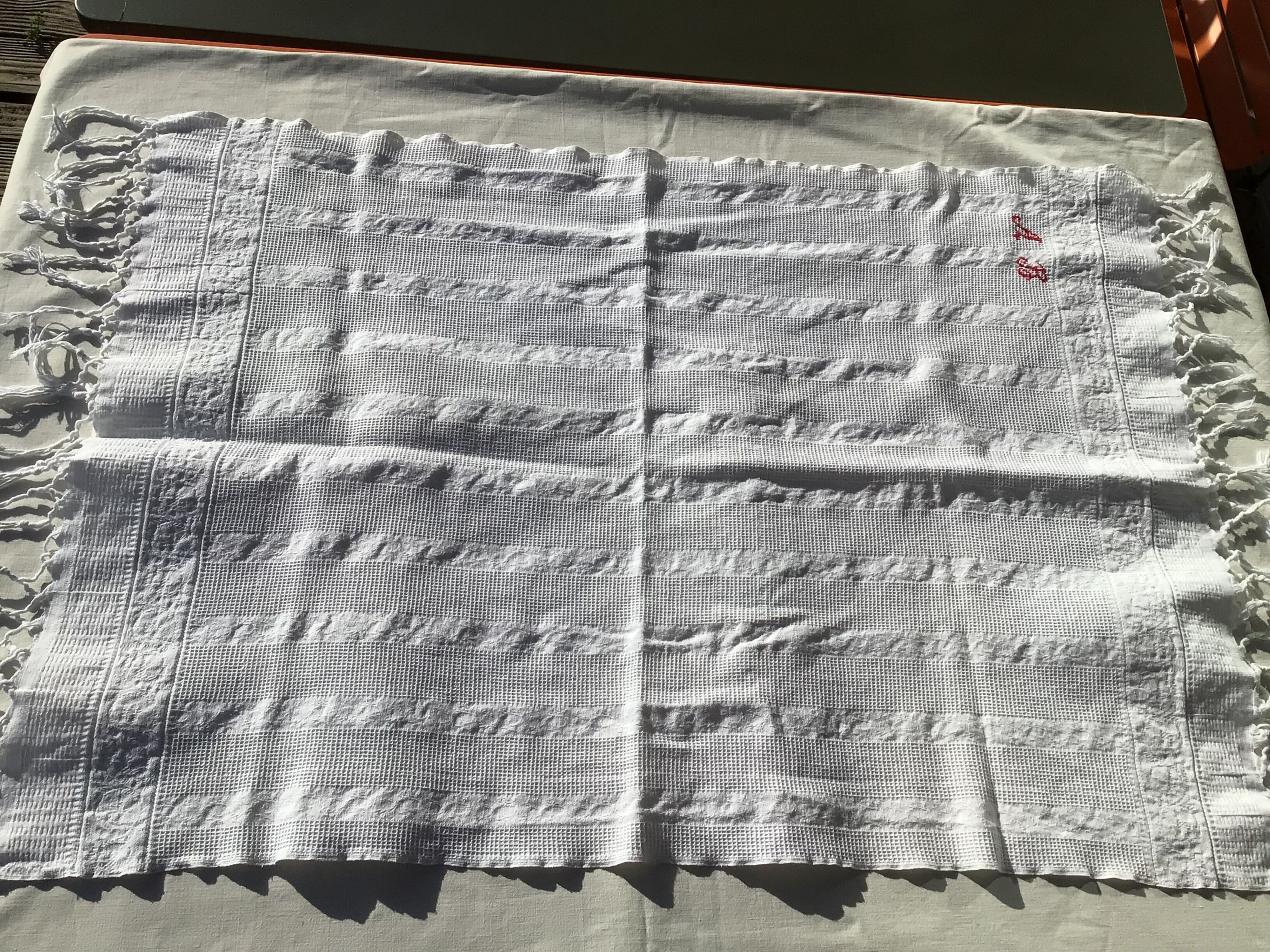 Monogram towel AB honeycomb cotton fringed old