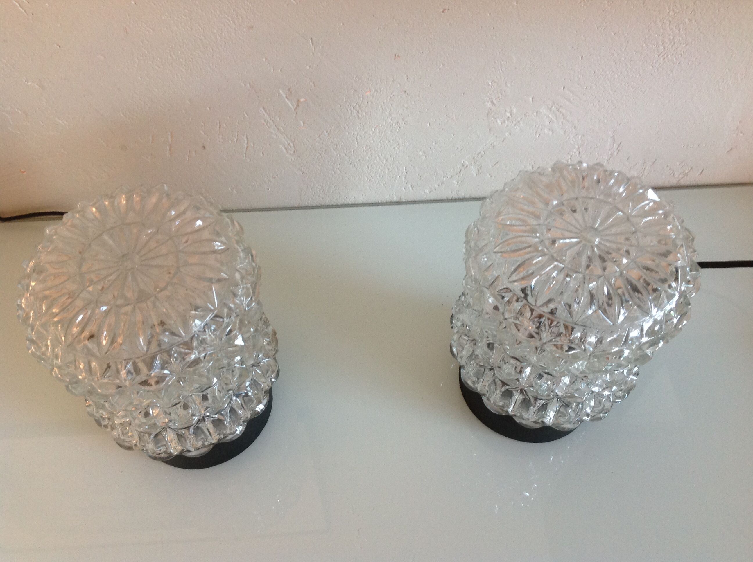 Paire de lampes de chevet en verre structuré / vintage années 60-70