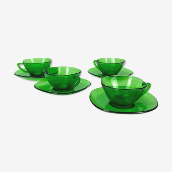 Emerald green Vereco cups and saucers