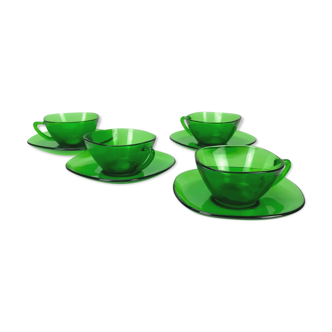 Emerald green Vereco cups and saucers