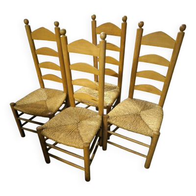 Série de 4 chaises basses paillées vers 1940