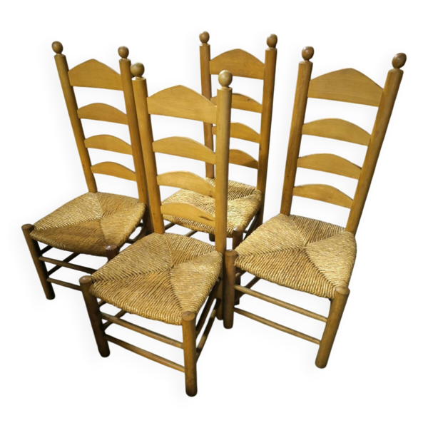 Série de 4 chaises basses paillées vers 1940 — Beyit