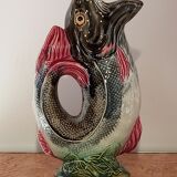 Vase or pitcher in dabbling shaped on Onnaing's earthenware fish. Art Nouveau period. Perfect condition