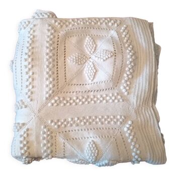 Couverture ou plaid tricoté main - laine