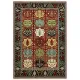 Hand-Knotted Wool Area Rug, Red Geometric Botanical Carpet for Living Room