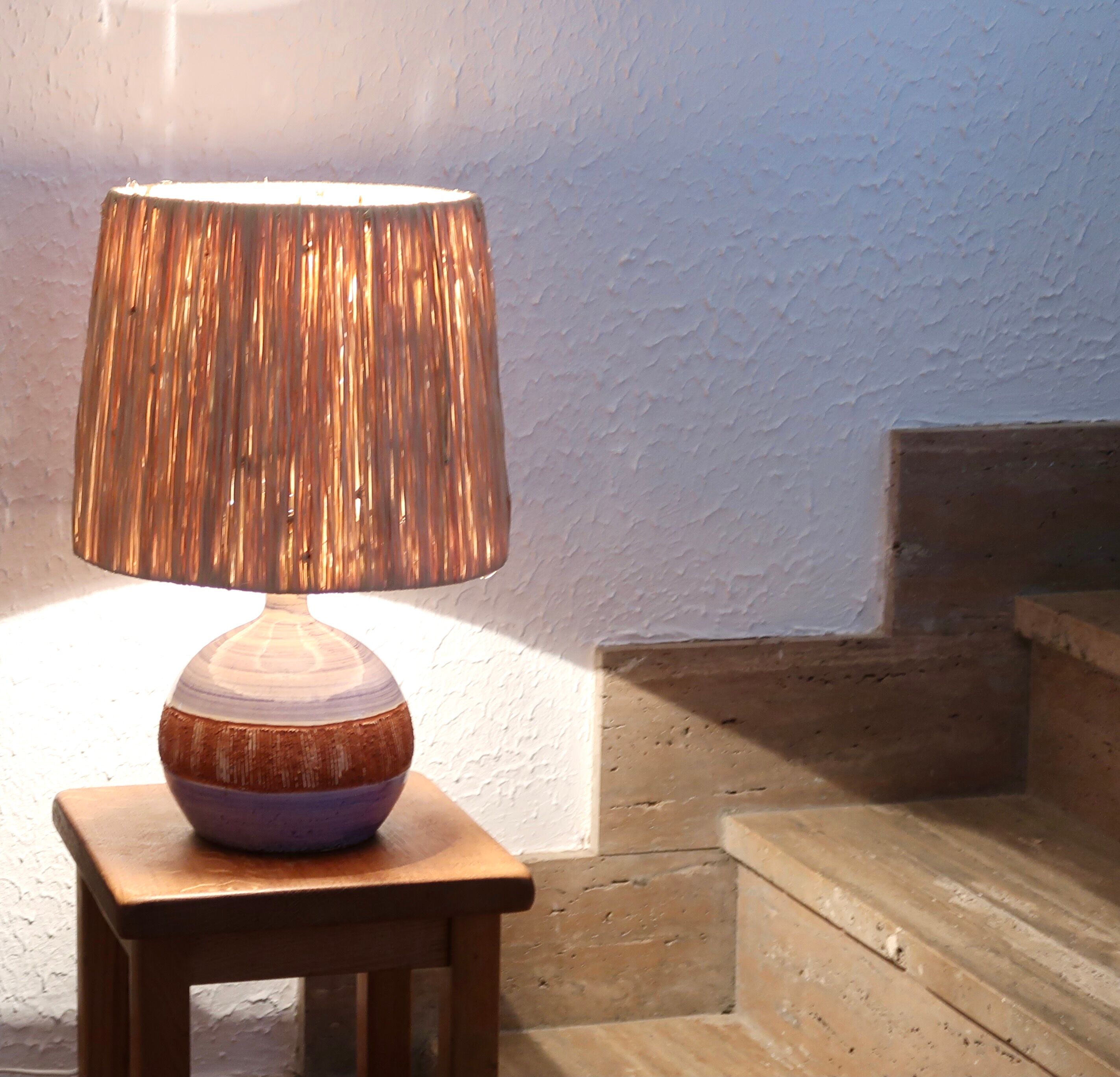 Ceramic lamp by Christian Muratore, raffia shade