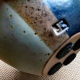 Vase flower frog, stoneware Puisaye signed Jean Cacheleux, 80's design