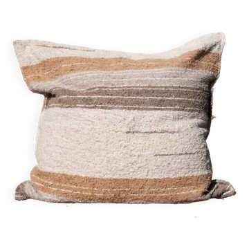 Housse de pouf artisanale en coton beige recyclé tissé main