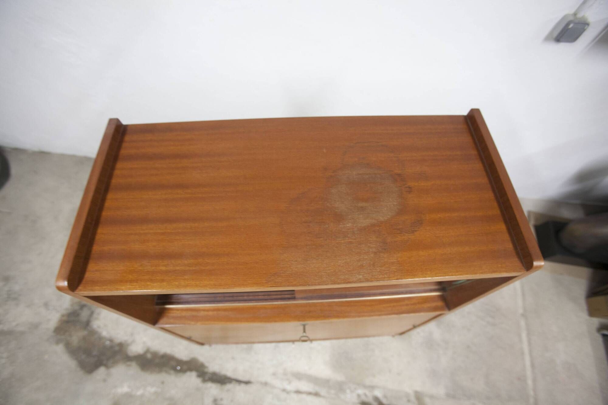 1960 Scandinavian secretary with teak compass feet and pastel yellow top