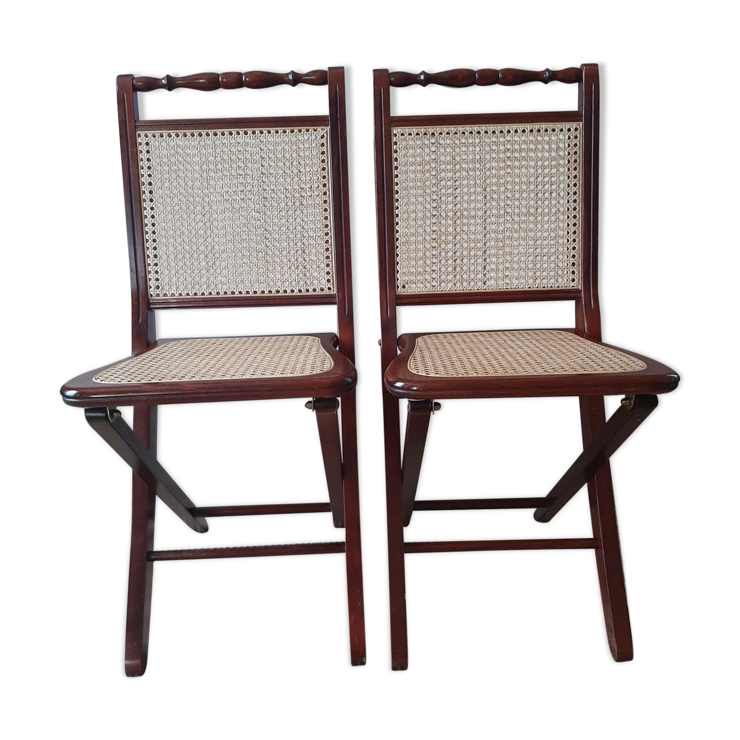 Folding wooden chairs and cannage