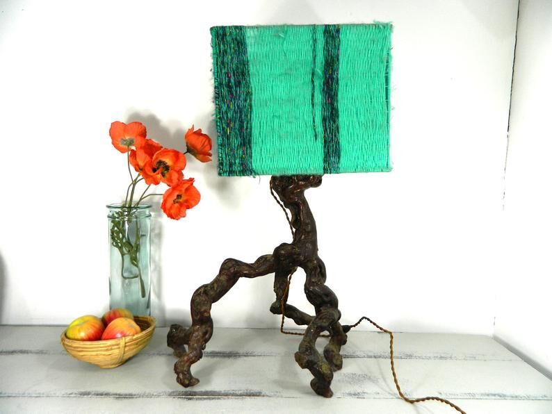 Large wooden lamp of vine stump