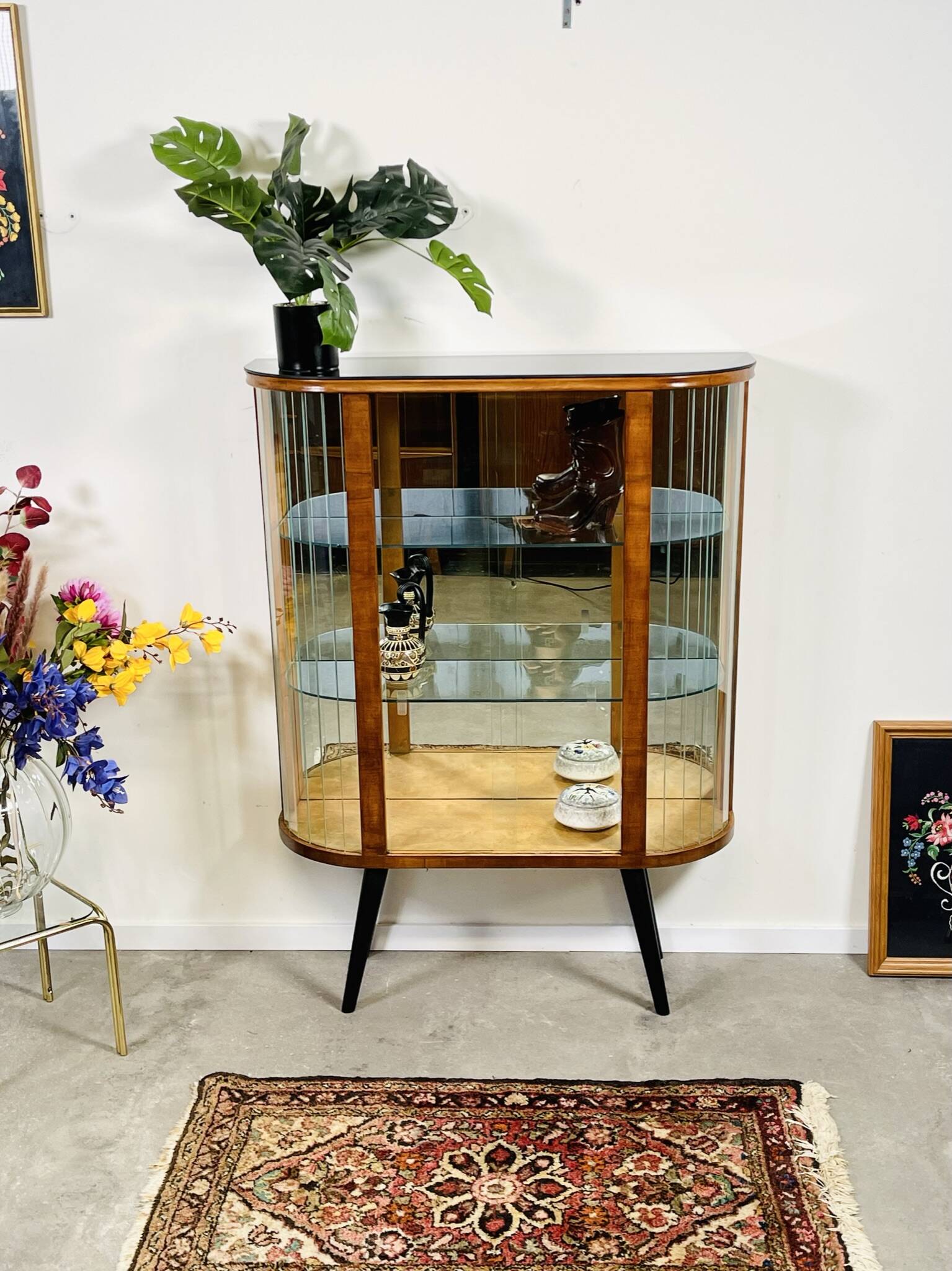 Art deco standing display case with glass slats