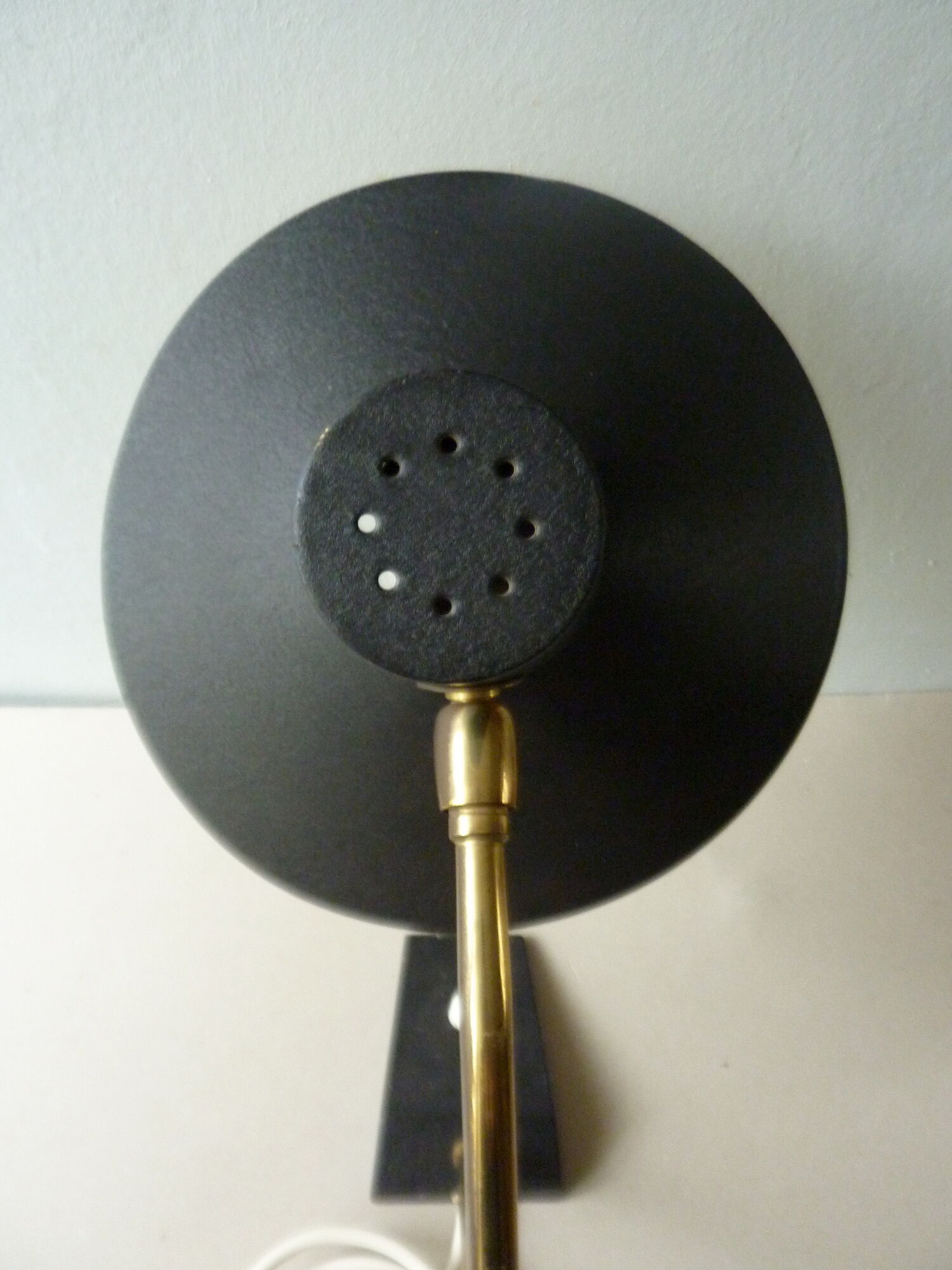 Lamp with ball black metal and brass of the 1950s