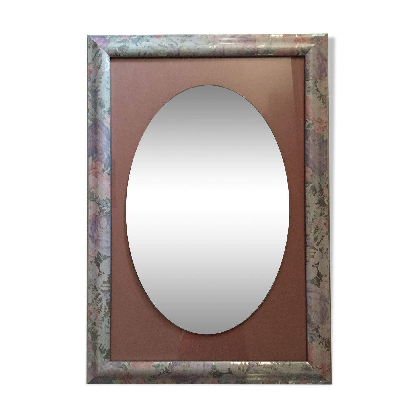 Oval mirror in rectangular frame wooden 80x55cm
