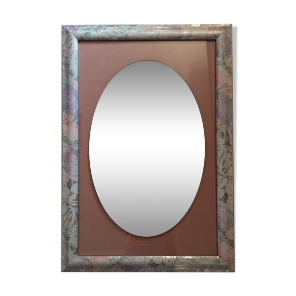 Miroir ovale sur cadre rectangulaire en bois 80x55cm