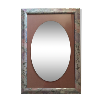 Miroir ovale sur cadre rectangulaire en bois 80x55cm