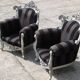 A pair of vintage armchairs, 1980s, lacquered wood and fabric