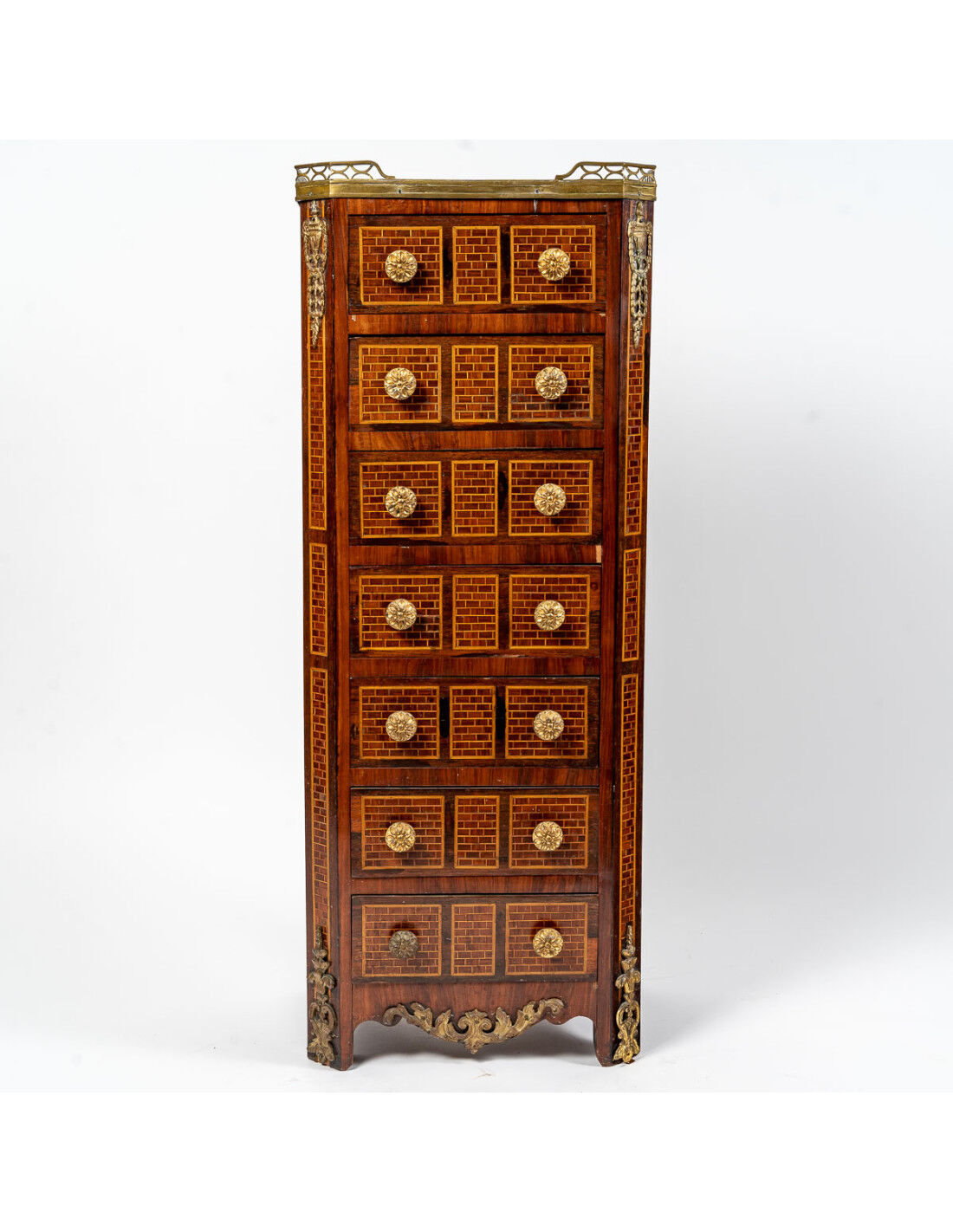 Semainier in marquetry and gilded bronze Louis XVI Style
