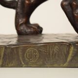 Big German Art Deco Lion Sculpture in Ceramic, Terracotta Copper, 1930