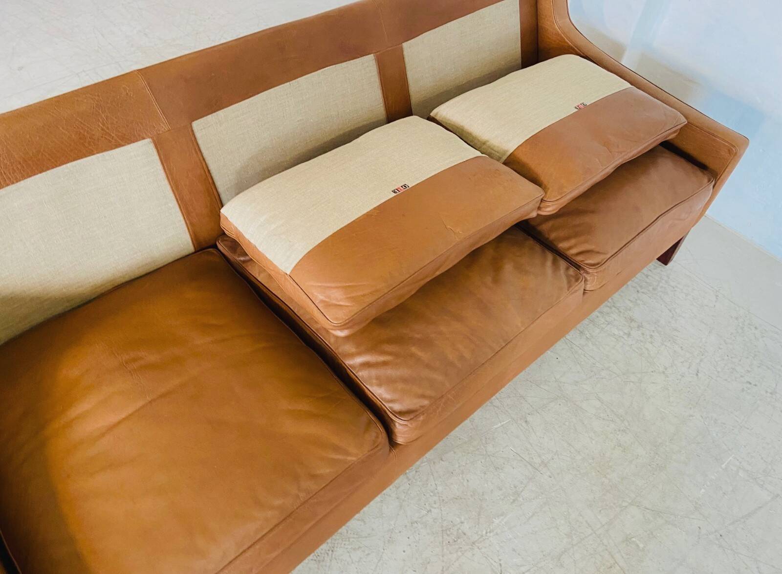 1960s tan leather 3 person sofa by OPE-möbler Sweden
