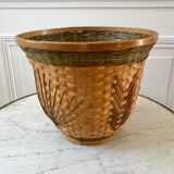 Cache-pot en rotin années 70