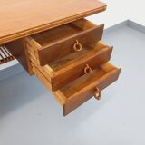 Vintage Louis Sognot desk in rattan and wood from the 1960s