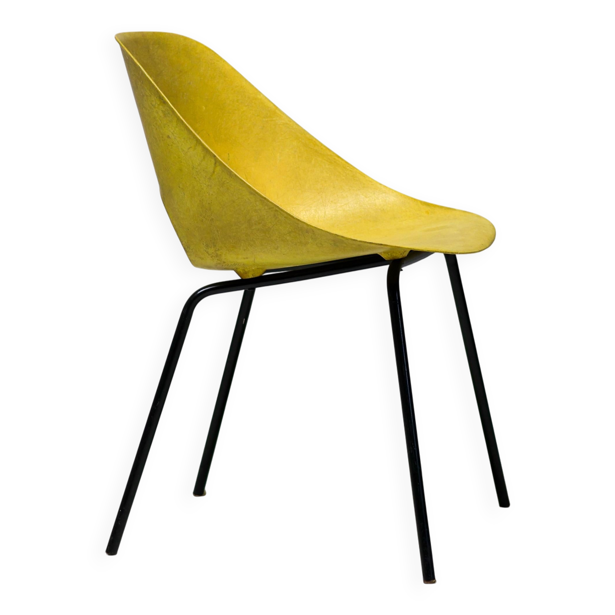 Rare yellow fibreglass tulip chair by Pierre Guariche for Steiner, 1950s.