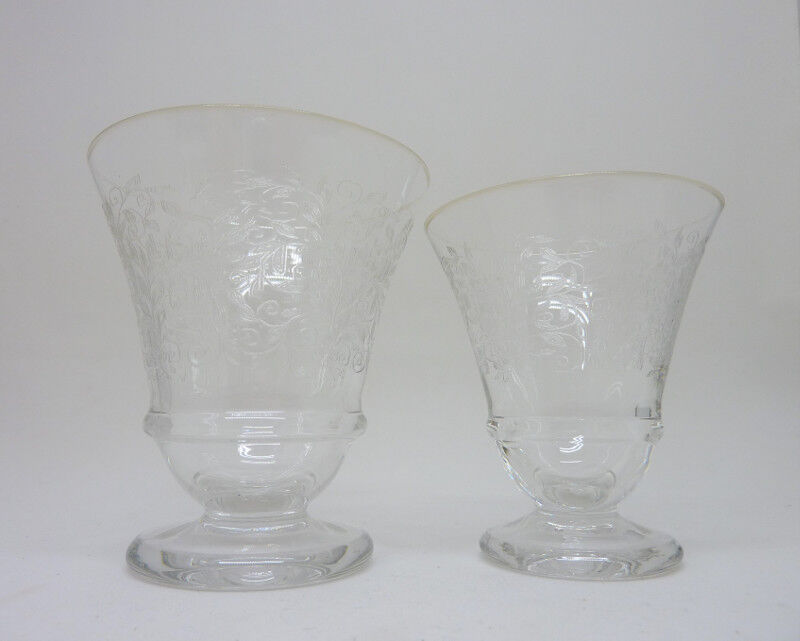 9 old glasses engraved with leaf decoration