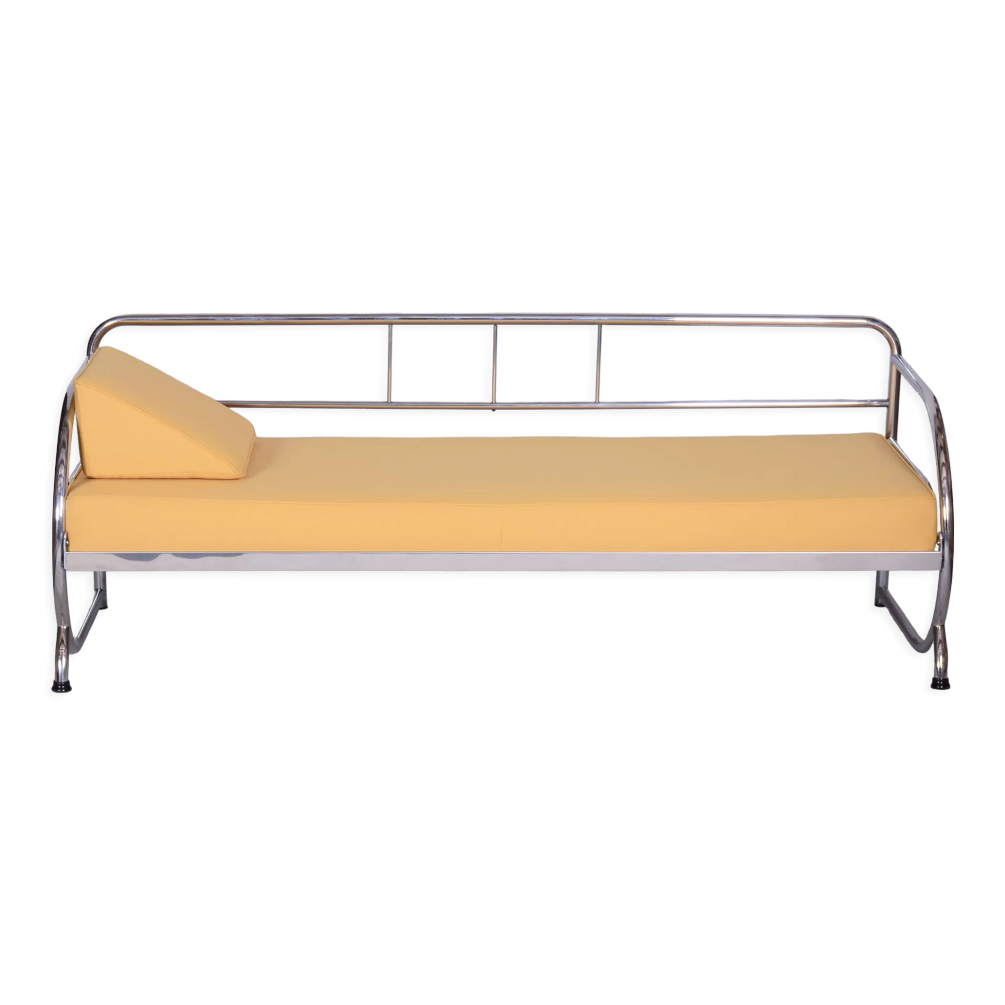 Canapé tubulaire en cuir jaune Bauhaus entièrement restauré, Robert Slezák, années 1930