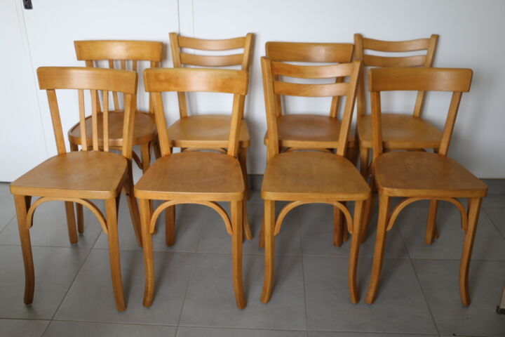 Série 8 chaises Baumann hêtre clair 1950