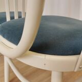 Set of 4 Vintage Bentwood White Dining Chairs in Ligna Style wit Blue Seat