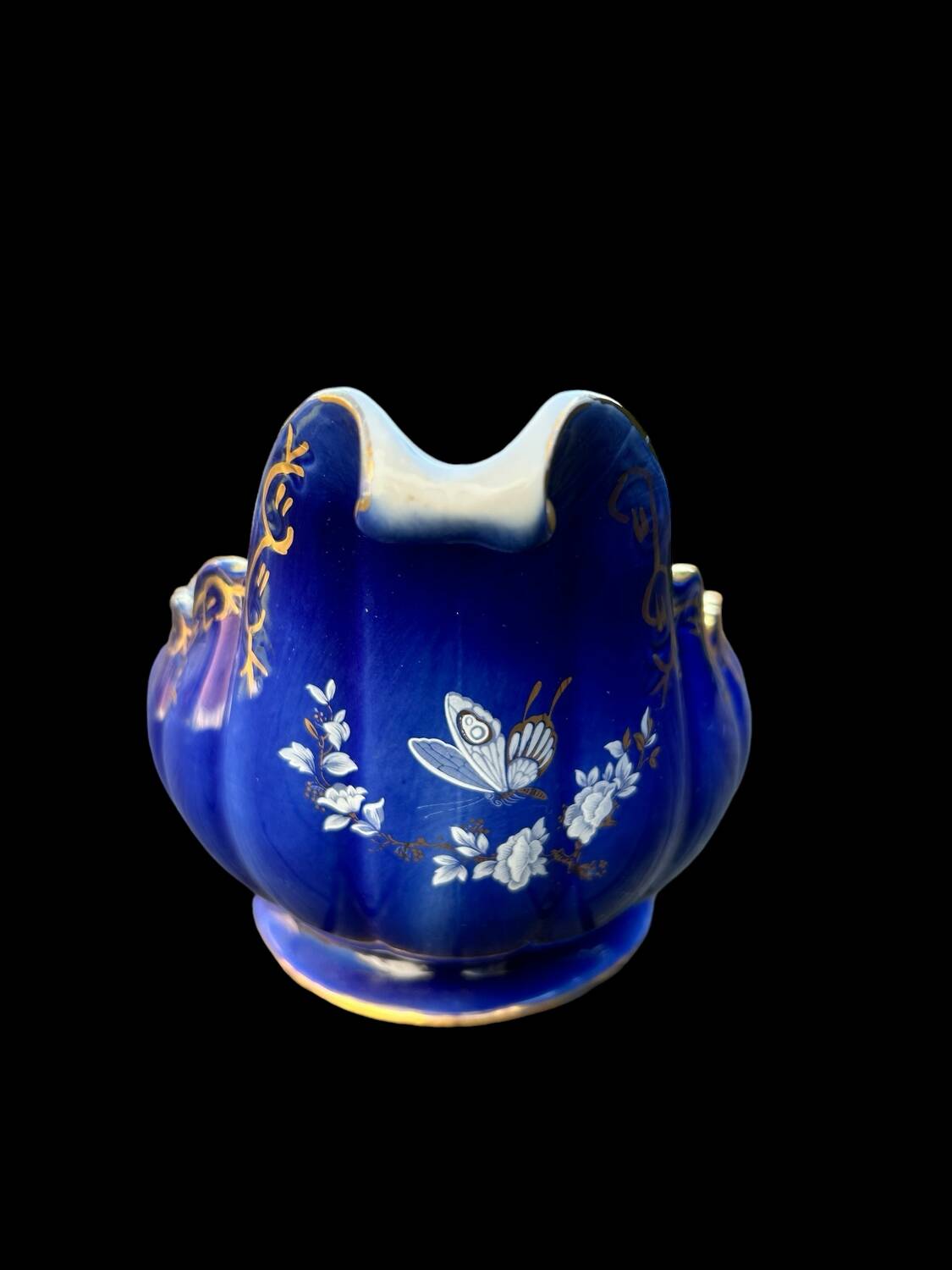 large old centerpiece, ARPO porcelain made in Romania, midnight blue and gold