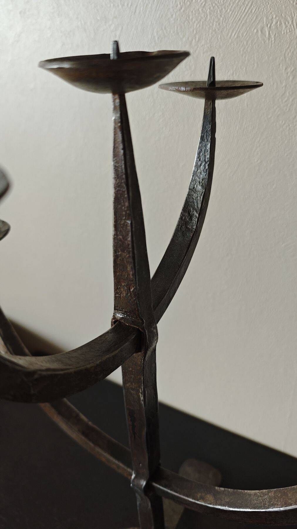 Large Brutalist Wrought Metal Candlestick - Early 20th Century