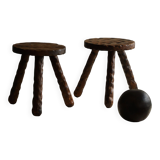 A pair of Wabi Sabi stools carved from pine, mid-century modern Swedish style, 1960s.